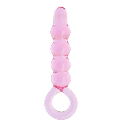 Pink Groove Glass Anal Plug With Holder